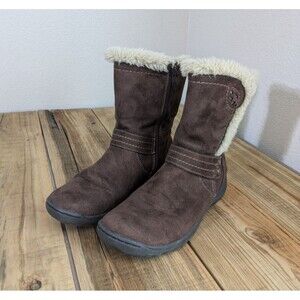 Earth Spirit Boot Womens 8 Brown Faux Fur Faux Suede Zip Lined ankle boot Fall